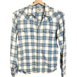 Lucky Brand Distinctive Western Sportswear Vintage Blue Plaid Pearl Snap Shirt